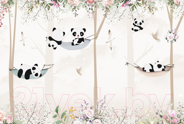 Изображение товара Фотообои листовые ФабрикаФресок Детские Панды в Лесу / 994270 (400x270)