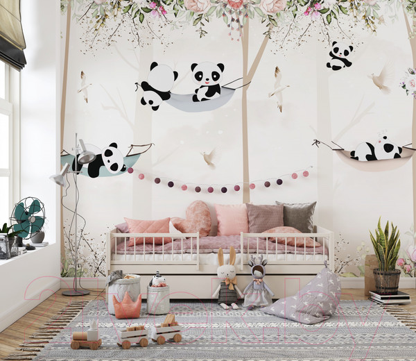 Изображение товара Фотообои листовые ФабрикаФресок Детские Панды в Лесу / 994270 (400x270)