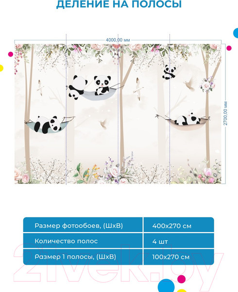 Изображение товара Фотообои листовые ФабрикаФресок Детские Панды в Лесу / 994270 (400x270)