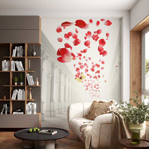 Изображение товара Фотообои листовые ФабрикаФресок 3D Абстракция. Бабочки. Колонны и Розы / 1032270 (200x270)