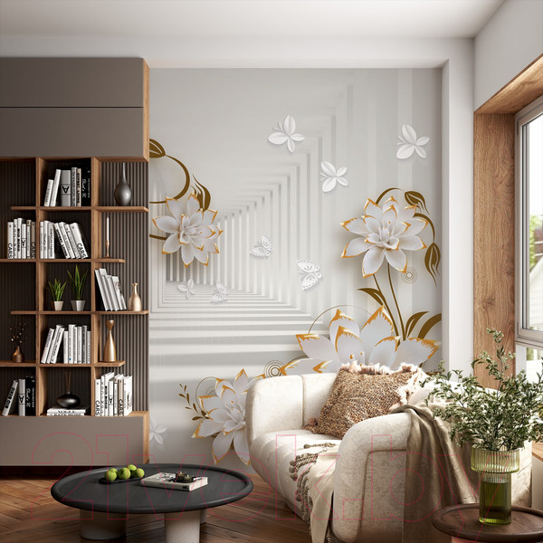 Изображение товара Фотообои листовые ФабрикаФресок 3D Абстракция. Бабочки Цветы и Туннель / 1042270 (200x270)