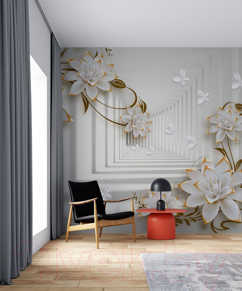 Изображение товара Фотообои листовые ФабрикаФресок 3D Абстракция. Бабочки Цветы и Туннель / 1043270 (300x270)