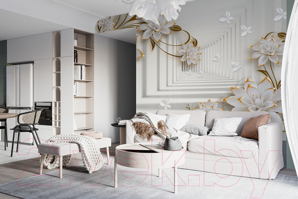 Изображение товара Фотообои листовые ФабрикаФресок 3D Абстракция. Бабочки Цветы и Туннель / 1044270 (400x270)