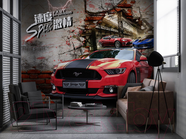 Изображение товара Фотообои листовые ФабрикаФресок Форсаж. Ford Mustang. Форд Мустанг. Для Гаража / 1053270 (300x270)