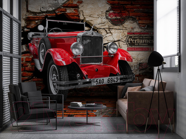 Изображение товара Фотообои листовые ФабрикаФресок Винтажный Автомобиль. Для Гаража / 1063270 (300x270)