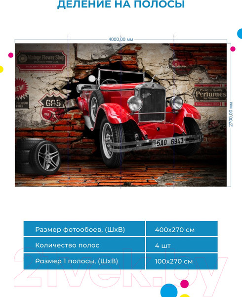 Изображение товара Фотообои листовые ФабрикаФресок Винтажный Автомобиль. Для Гаража / 1064270 (400x270)