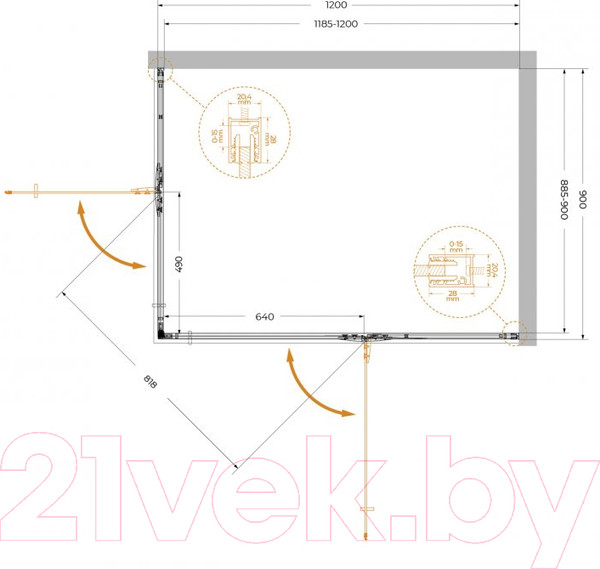 Изображение товара Душевой уголок Cezares Liner-AH-2-120/90-C-Cr-R