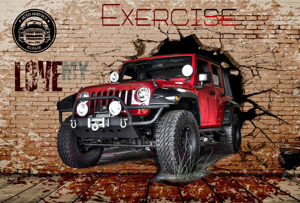 Изображение товара Фотообои листовые ФабрикаФресок Джип. Jeep. Внедорожник из Стены. Для Гаража / 1074270 (400x270)