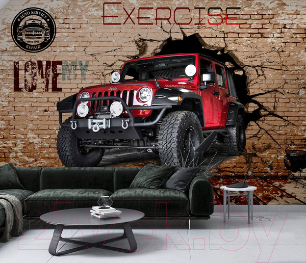 Изображение товара Фотообои листовые ФабрикаФресок Джип. Jeep. Внедорожник из Стены. Для Гаража / 1074270 (400x270)