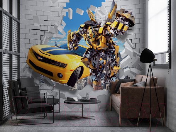 Изображение товара Фотообои листовые ФабрикаФресок Детские Трансформеры из Стены. Chevrolet Camaro / 1083270 (300x270)