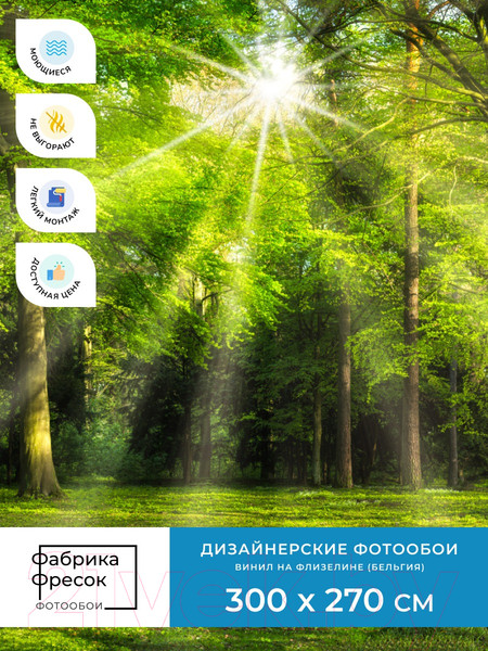 Изображение товара Фотообои листовые ФабрикаФресок Солнечный Зеленый Весенний Лес / 1093270 (300x270)