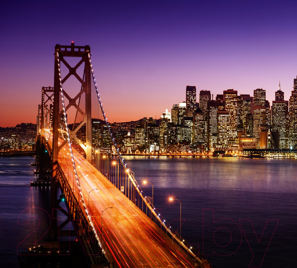 Изображение товара Фотообои листовые ФабрикаФресок Бруклинский Мост. Ночной Нью-Йорк / 1113270 (300x270)