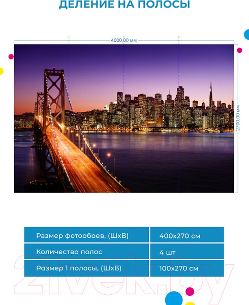 Изображение товара Фотообои листовые ФабрикаФресок Бруклинский Мост. Ночной Нью-Йорк / 1114270 (400x270)