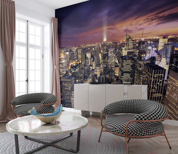 Изображение товара Фотообои листовые ФабрикаФресок Яркие Небоскребы Ночного Нью-Йорка / 1133270 (300x270)