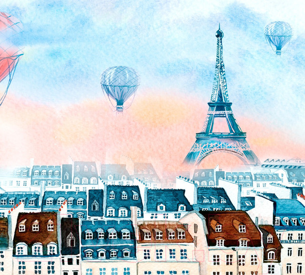 Изображение товара Фотообои листовые ФабрикаФресок Живопись. Акварельный Разноцветный Париж / 1163270 (300x270)