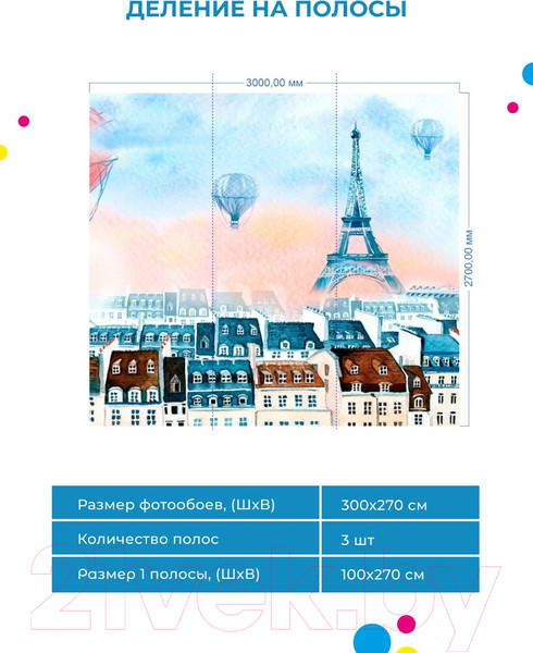 Изображение товара Фотообои листовые ФабрикаФресок Живопись. Акварельный Разноцветный Париж / 1163270 (300x270)