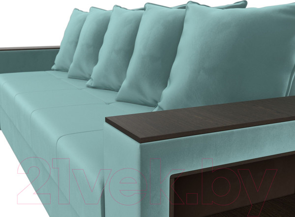 Изображение товара Диван Лига Диванов Дубай Лайт полки справа / 114367 (велюр бирюзовый)