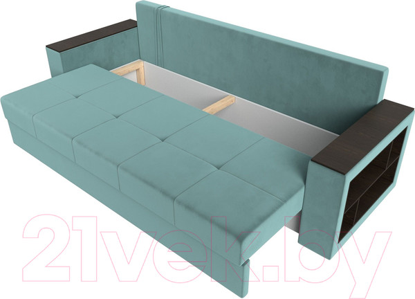 Изображение товара Диван Лига Диванов Дубай Лайт полки справа / 114367 (велюр бирюзовый)