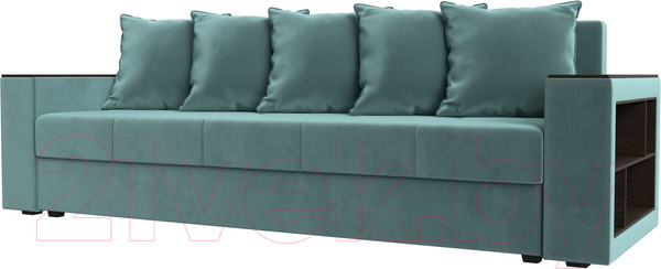 Изображение товара Диван Лига Диванов Дубай Лайт полки справа / 114367 (велюр бирюзовый)