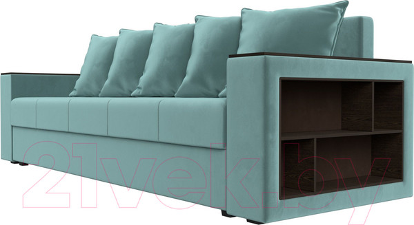 Изображение товара Диван Лига Диванов Дубай Лайт полки справа / 114367 (велюр бирюзовый)