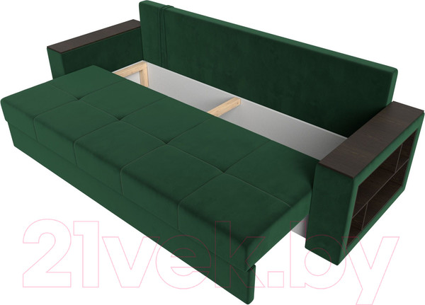 Изображение товара Диван Лига Диванов Дубай Лайт полки справа / 114368 (велюр зеленый)