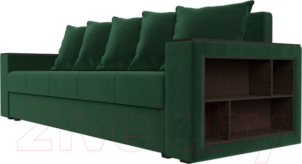 Изображение товара Диван Лига Диванов Дубай Лайт полки справа / 114368 (велюр зеленый)