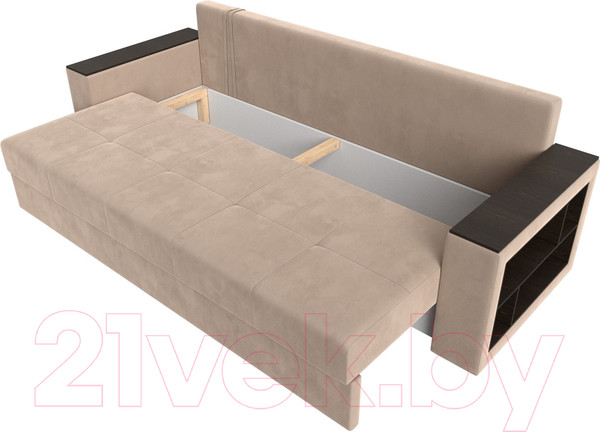 Изображение товара Диван Лига Диванов Дубай Лайт полки справа / 114369 (велюр бежевый)