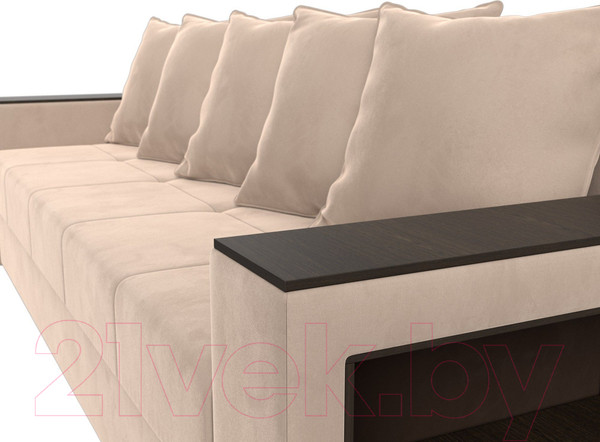 Изображение товара Диван Лига Диванов Дубай Лайт полки справа / 114369 (велюр бежевый)