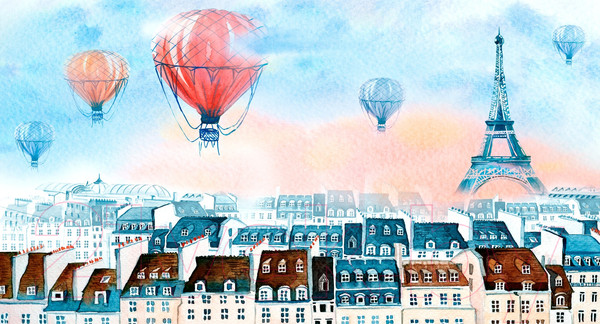 Изображение товара Фотообои листовые ФабрикаФресок Живопись. Акварельный Разноцветный Париж / 1165270 (500x270)