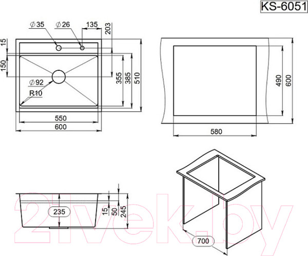 Изображение товара Мойка кухонная GRANULA KS-6051 (черный матовый)