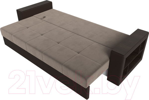 Изображение товара Диван Лига Диванов Дубай Лайт полки справа / 114374 (велюр коричневый/экокожа коричневая)