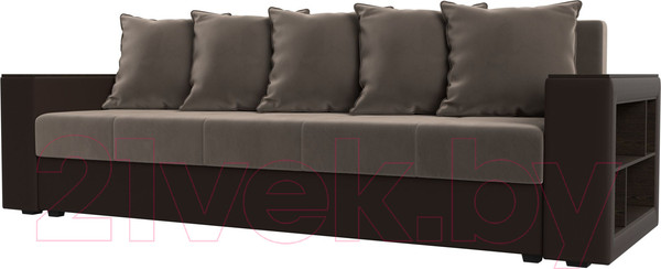 Изображение товара Диван Лига Диванов Дубай Лайт полки справа / 114374 (велюр коричневый/экокожа коричневая)