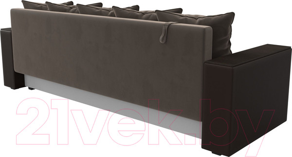 Изображение товара Диван Лига Диванов Дубай Лайт полки справа / 114374 (велюр коричневый/экокожа коричневая)