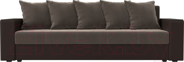 Изображение товара Диван Лига Диванов Дубай Лайт полки справа / 114374 (велюр коричневый/экокожа коричневая)
