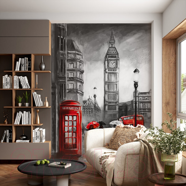 Изображение товара Фотообои листовые ФабрикаФресок Живопись. Черно-белый Акварельный Лондон. БигБен / 1172270 (200x270)