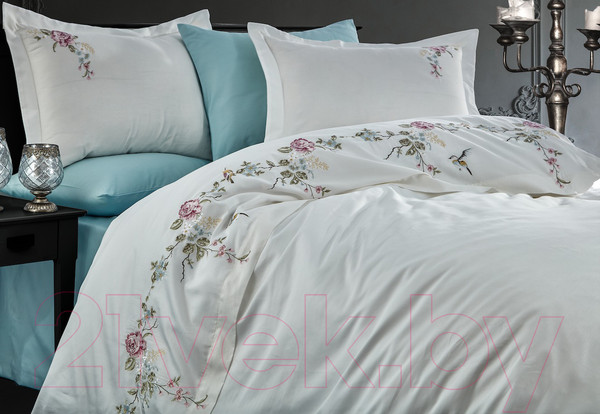 Изображение товара Комплект постельного белья Dantela Vita Ruya с вышивкой 200x220 / 11694 (кремовый)