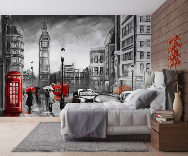 Изображение товара Фотообои листовые ФабрикаФресок Живопись. Черно-белый Акварельный Лондон. БигБен / 1174270 (400x270)