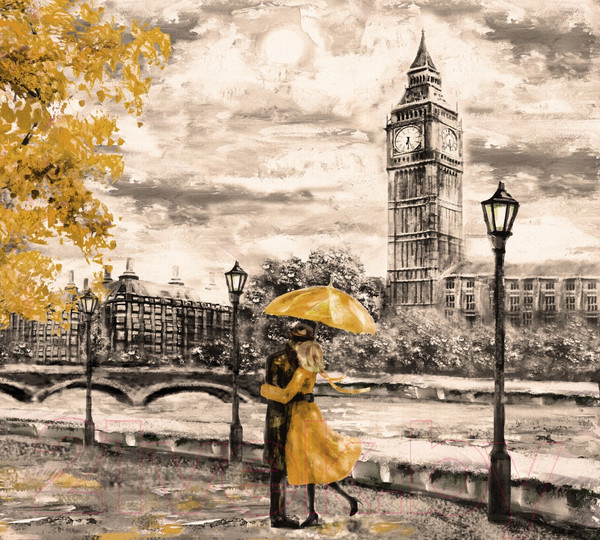 Изображение товара Фотообои листовые ФабрикаФресок Живопись. Акварельный Лондон. Бигбен / 1183270 (300x270)