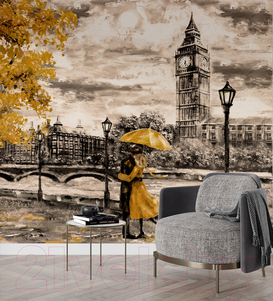 Изображение товара Фотообои листовые ФабрикаФресок Живопись. Акварельный Лондон. Бигбен / 1183270 (300x270)