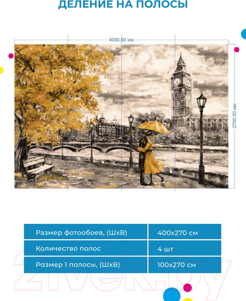 Изображение товара Фотообои листовые ФабрикаФресок Живопись. Акварельный Лондон. Бигбен / 1184270 (400x270)