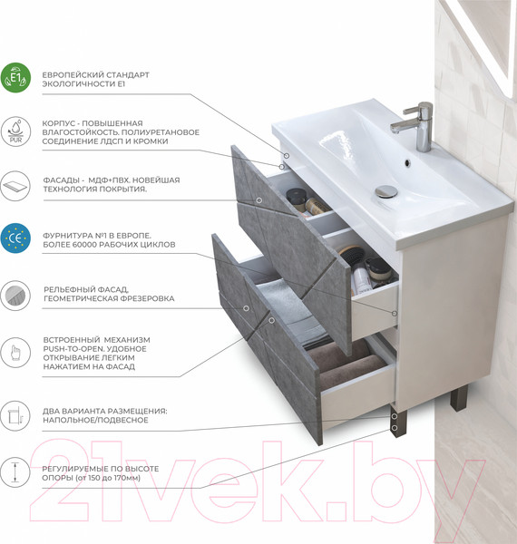 Изображение товара Тумба под умывальник Vigo Geometry 500-0-2 (бетон)