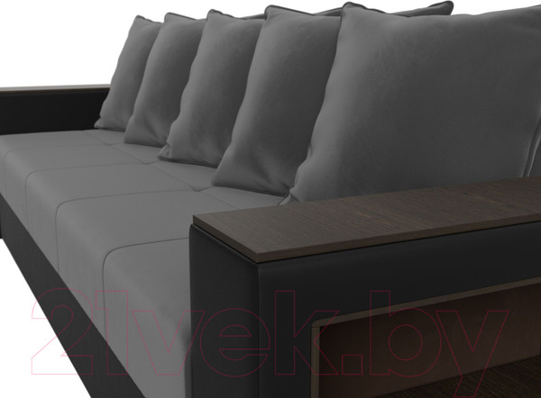 Изображение товара Диван Лига Диванов Дубай Лайт полки справа / 114427 (велюр серый/экокожа черная)