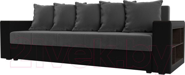 Изображение товара Диван Лига Диванов Дубай Лайт полки справа / 114427 (велюр серый/экокожа черная)