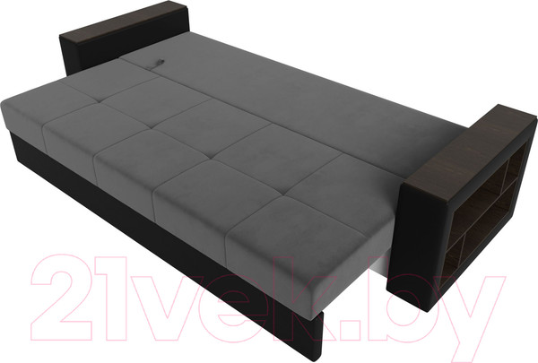 Изображение товара Диван Лига Диванов Дубай Лайт полки справа / 114427 (велюр серый/экокожа черная)