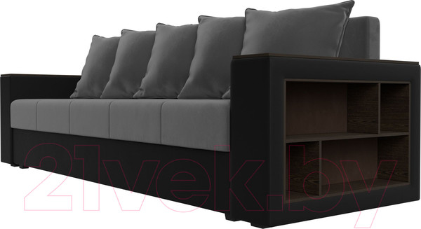 Изображение товара Диван Лига Диванов Дубай Лайт полки справа / 114427 (велюр серый/экокожа черная)