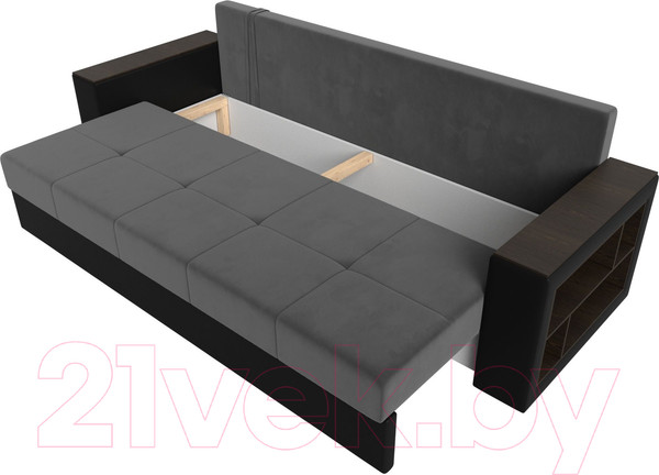 Изображение товара Диван Лига Диванов Дубай Лайт полки справа / 114427 (велюр серый/экокожа черная)