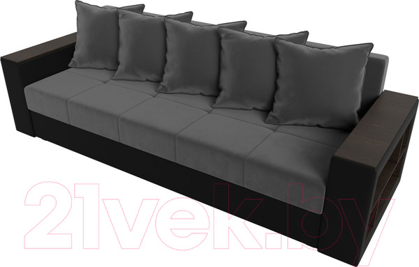 Изображение товара Диван Лига Диванов Дубай Лайт полки справа / 114427 (велюр серый/экокожа черная)