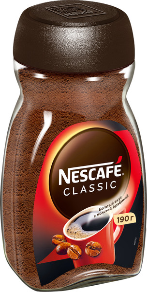 Изображение товара Кофе растворимый Nescafe Classic с добавлением молотого Стекло (190г)