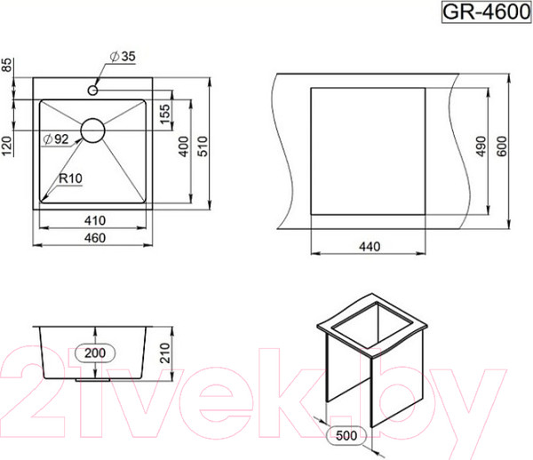 Изображение товара Мойка кухонная GRANULA GR-4600 (графит матовый)