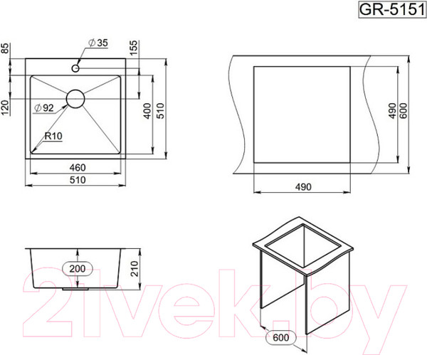 Изображение товара Мойка кухонная GRANULA GR-5151 (графит матовый)